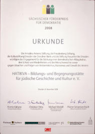 Urkunde Sächsischer Förderpreis für Demokratie 2008